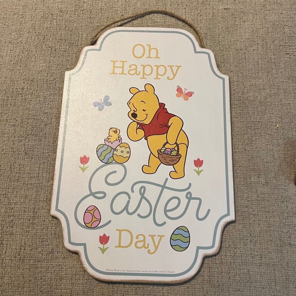 Disney Winnie the Pooh Oh Happy Easter Day Wood Wall Sign Open Road Brands 14.5"